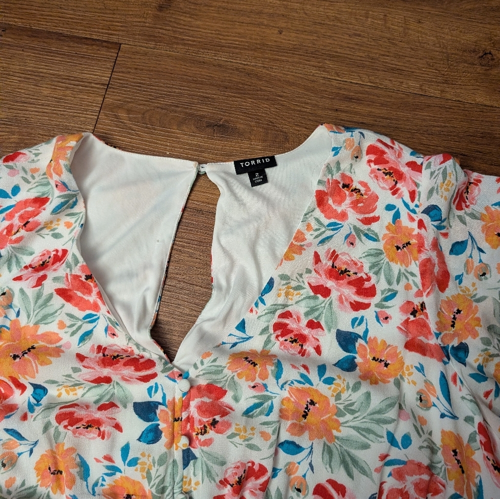 Torrid Ivory Floral Gauze Button Front Dress - Picture 5 of 7